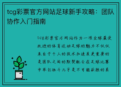 tcg彩票官方网站足球新手攻略：团队协作入门指南