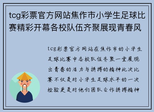 tcg彩票官方网站焦作市小学生足球比赛精彩开幕各校队伍齐聚展现青春风采